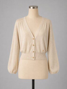 Juicy Couture Cardigan Top LS V-neck Sz XS  Lightweight Gold Buttons Emblem